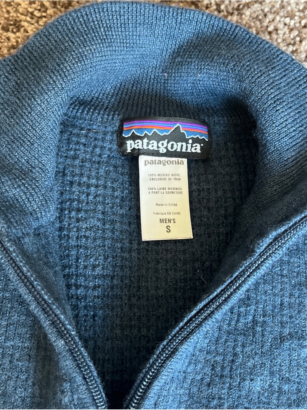Patagonia Dark Blue Merino Wool Zip-Up Sweater